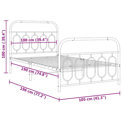 Metal Bed Frame without Mattress with Footboard Black 100x190cm
