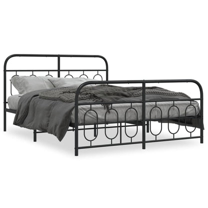 Metal Bed Frame without Mattress with Footboard Black 135x190cm
