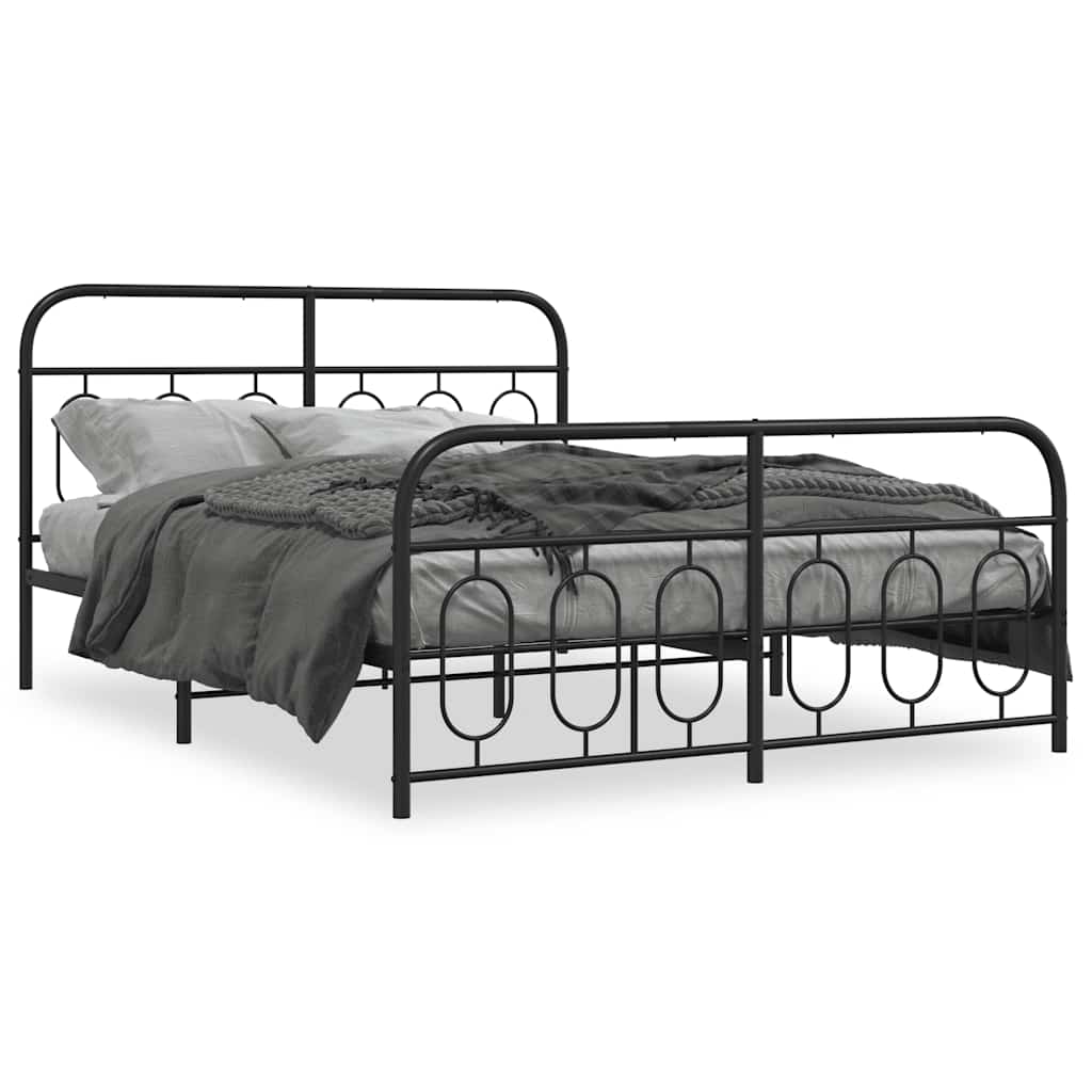 Metal Bed Frame without Mattress with Footboard Black 140x200cm