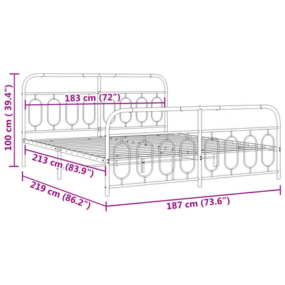 Metal Bed Frame without Mattress with Footboard Black 183x213cm