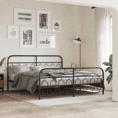 Metal Bed Frame without Mattress with Footboard Black 193x203cm