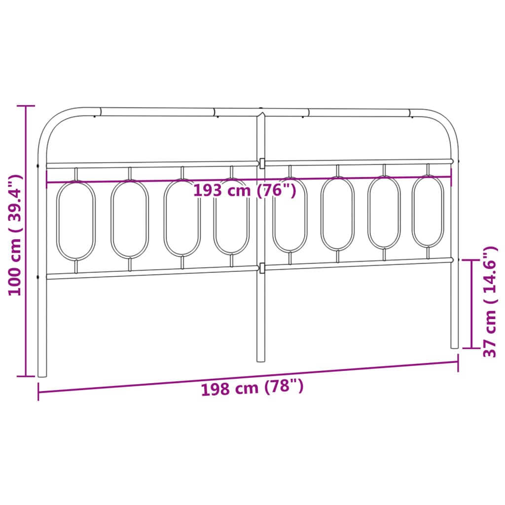 Metal Replace Headboard Black 193 cm