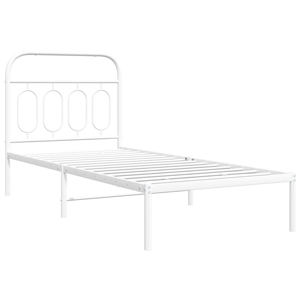 Metal Bed Frame without Mattress with Headboard White 90x200cm