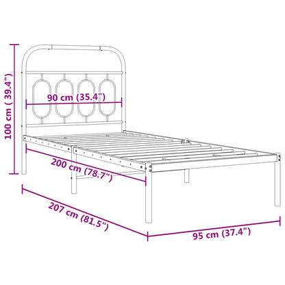Metal Bed Frame without Mattress with Headboard White 90x200cm