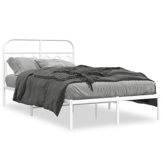 Metal Bed Frame without Mattress with Headboard White 120x190cm