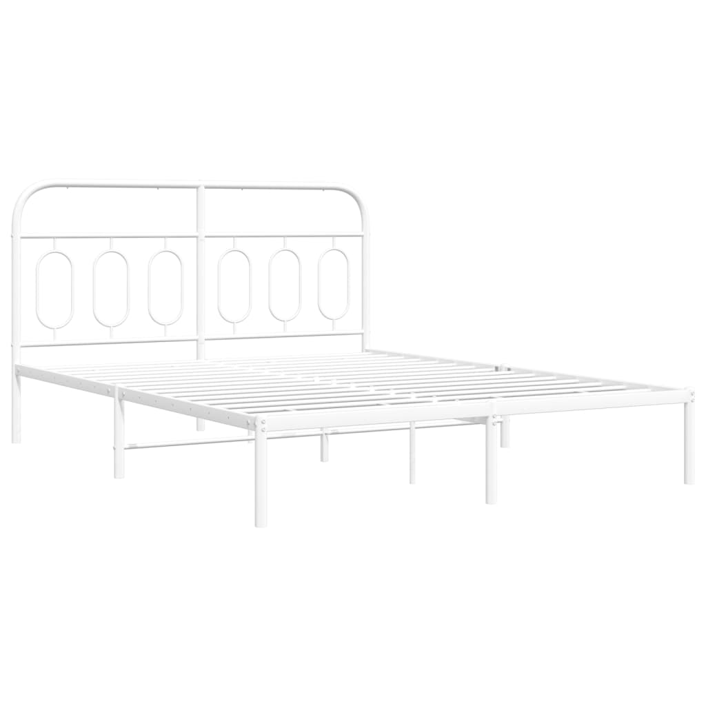 Metal Bed Frame without Mattress with Headboard White 140x190cm