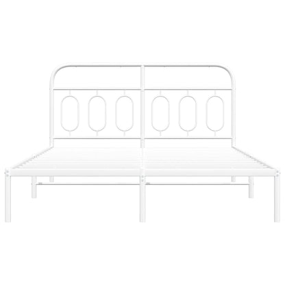 Metal Bed Frame without Mattress with Headboard White 140x190cm