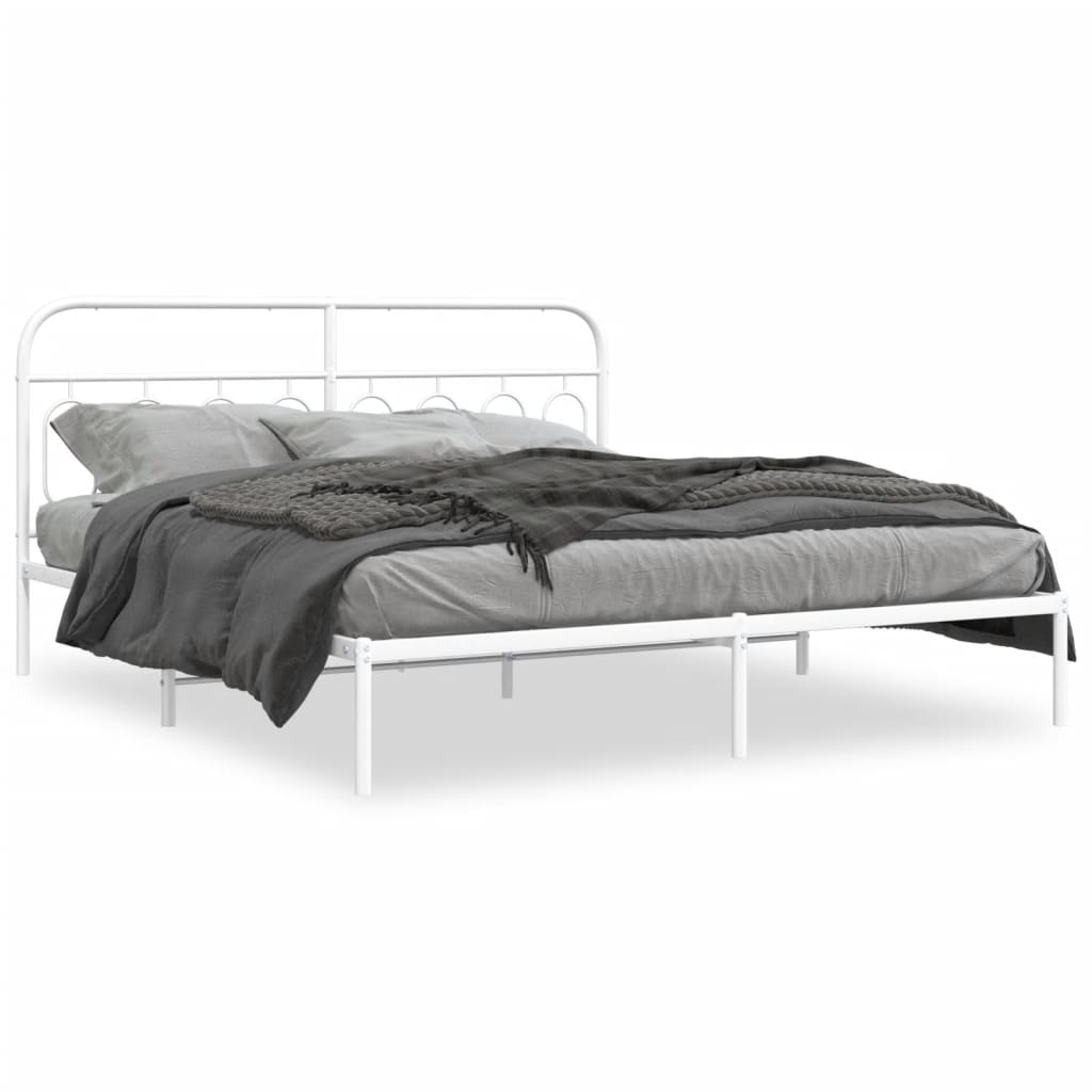 Metal Bed Frame without Mattress with Headboard White 160x200cm
