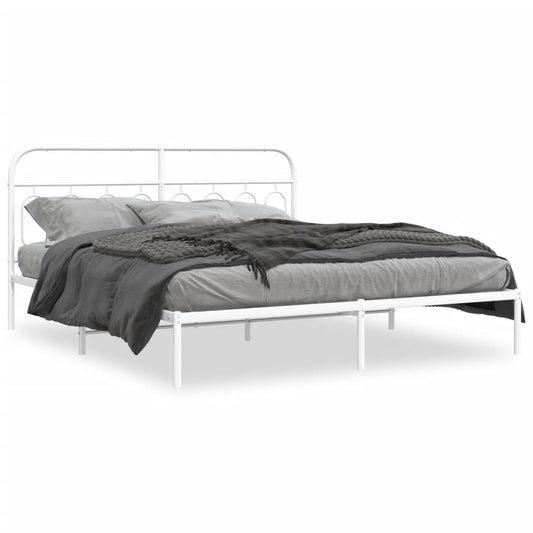 Metal Bed Frame without Mattress with Headboard White 160x200cm