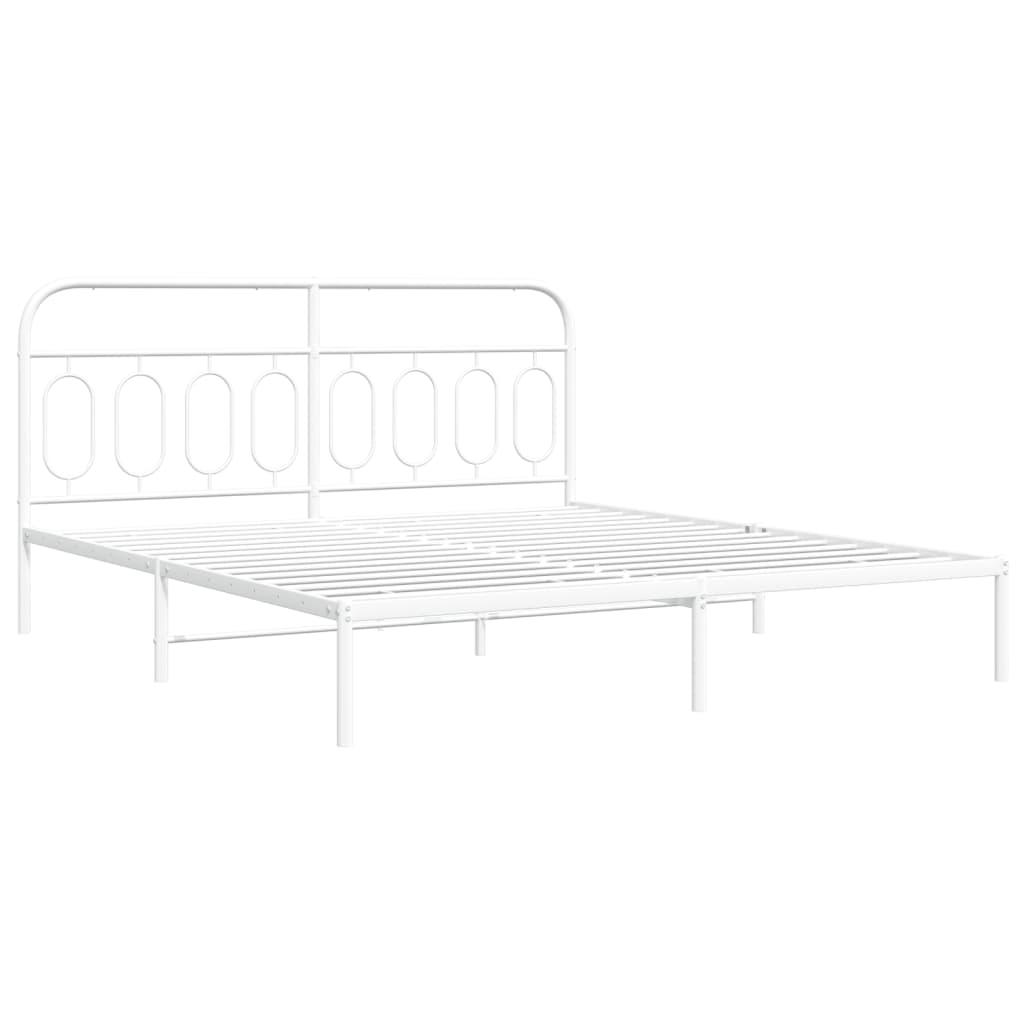 Metal Bed Frame without Mattress with Headboard White 160x200cm