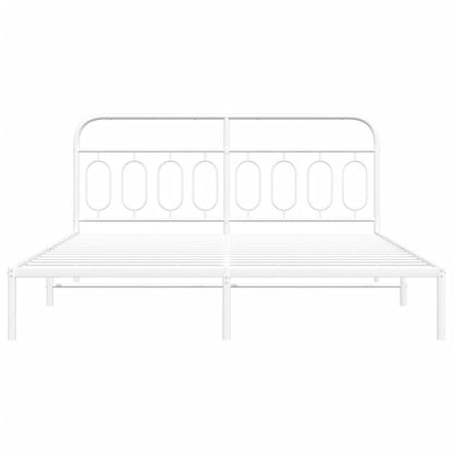 Metal Bed Frame without Mattress with Headboard White 160x200cm