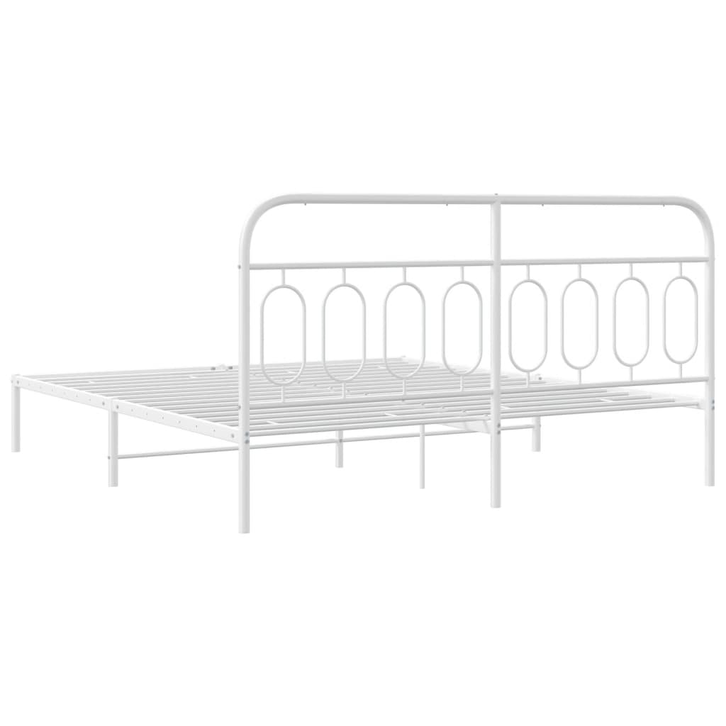 Metal Bed Frame without Mattress with Headboard White 160x200cm