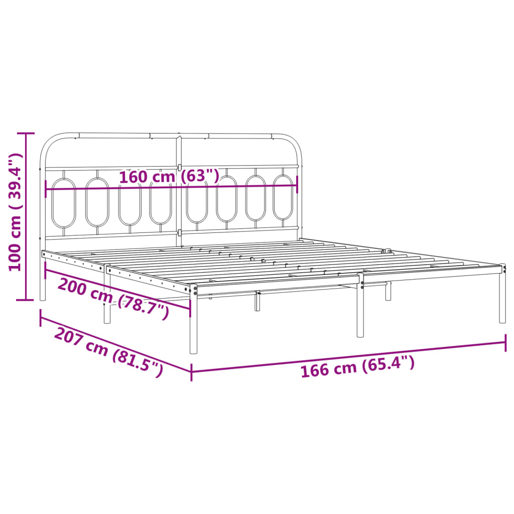 Metal Bed Frame without Mattress with Headboard White 160x200cm