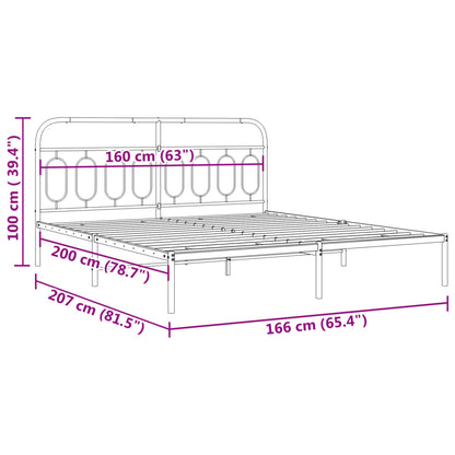 Metal Bed Frame without Mattress with Headboard White 160x200cm