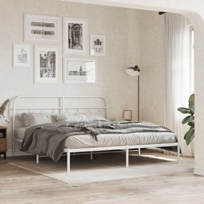 Metal Bed Frame without Mattress with Headboard White 160x200cm