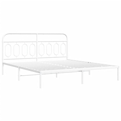 Metal Bed Frame without Mattress with Headboard White 193x203cm