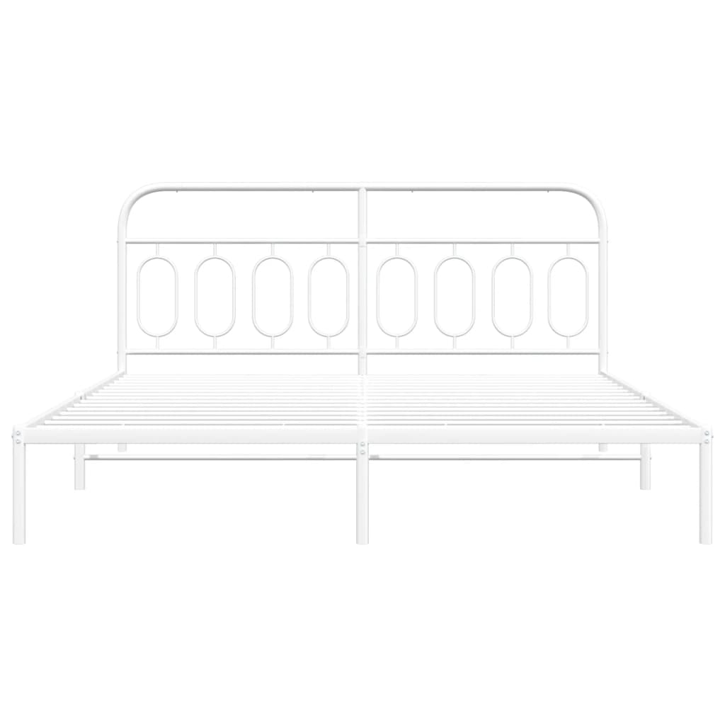 Metal Bed Frame without Mattress with Headboard White 193x203cm