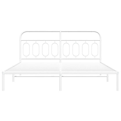 Metal Bed Frame without Mattress with Headboard White 193x203cm
