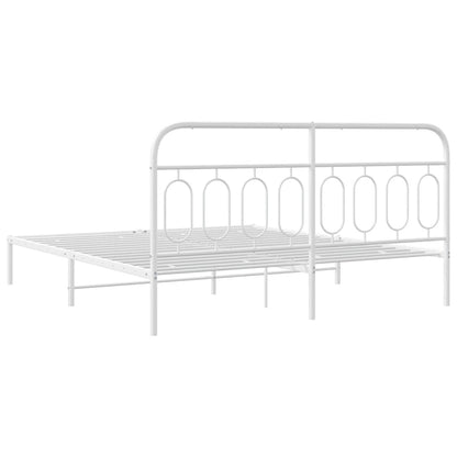 Metal Bed Frame without Mattress with Headboard White 193x203cm
