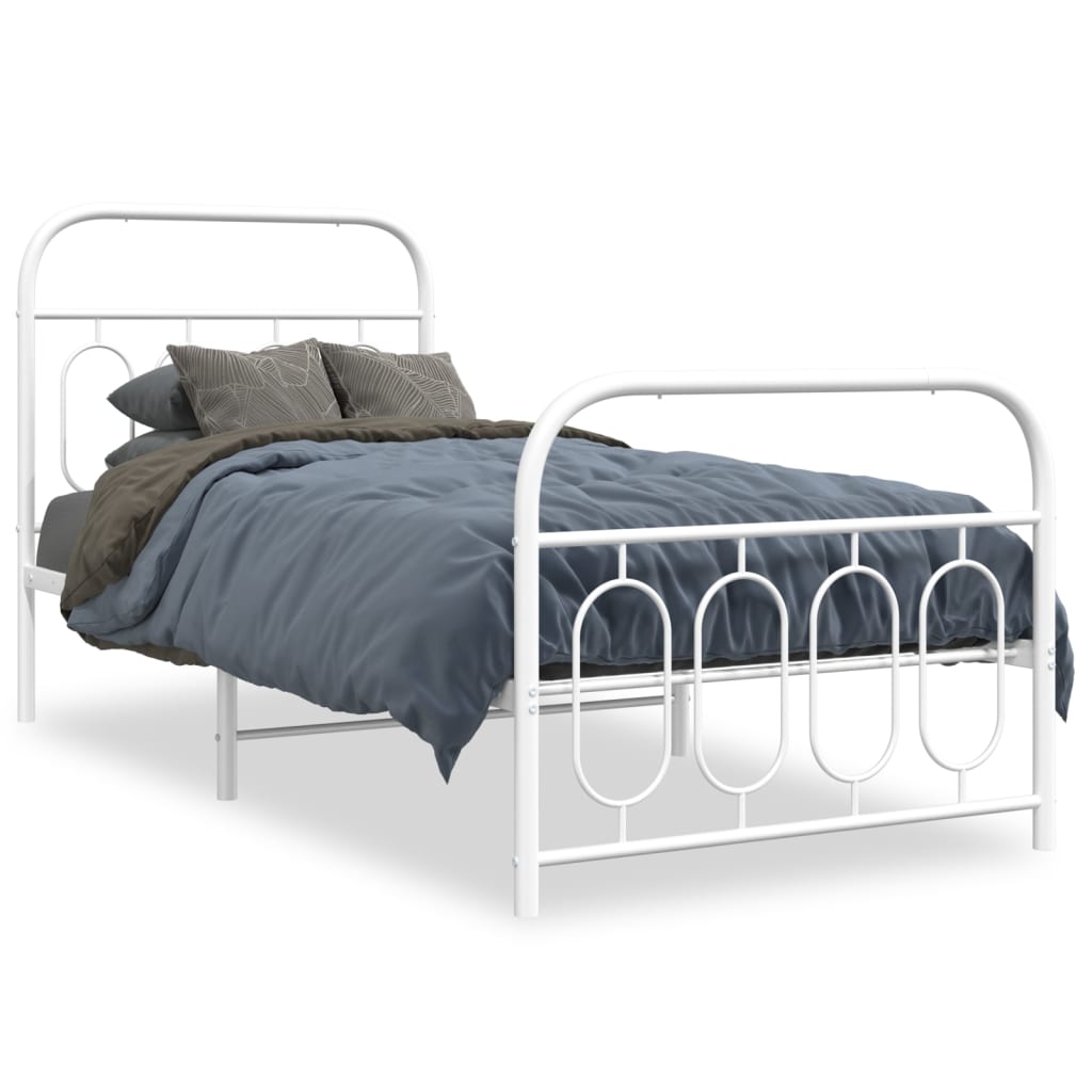 Metal Bed Frame without Mattress with Footboard White 90x200cm