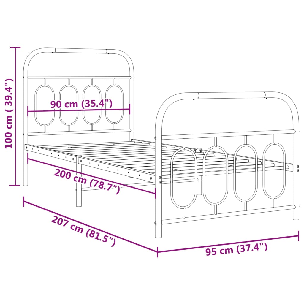 Metal Bed Frame without Mattress with Footboard White 90x200cm