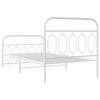 Metal Bed Frame without Mattress with Footboard White 100x190cm