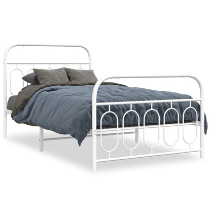 Metal Bed Frame without Mattress with Footboard White 107x203cm