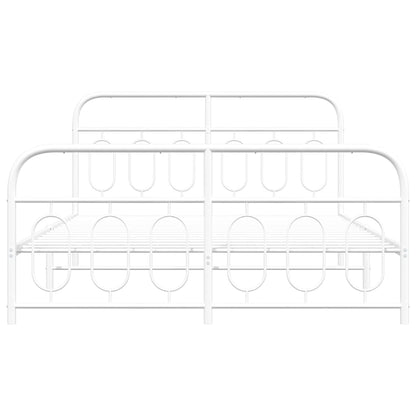 Metal Bed Frame without Mattress with Footboard White 140x190cm