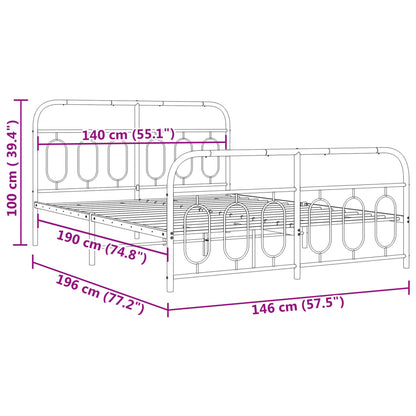 Metal Bed Frame without Mattress with Footboard White 140x190cm