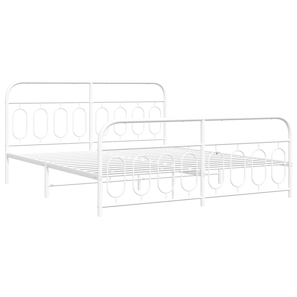 Metal Bed Frame without Mattress with Footboard White 183x213cm