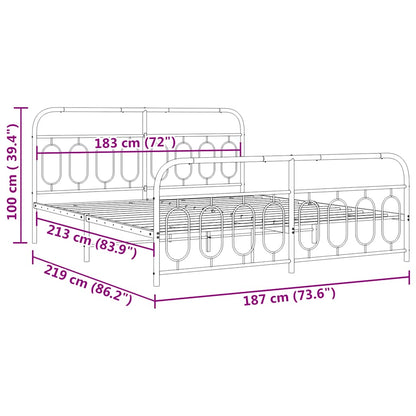 Metal Bed Frame without Mattress with Footboard White 183x213cm