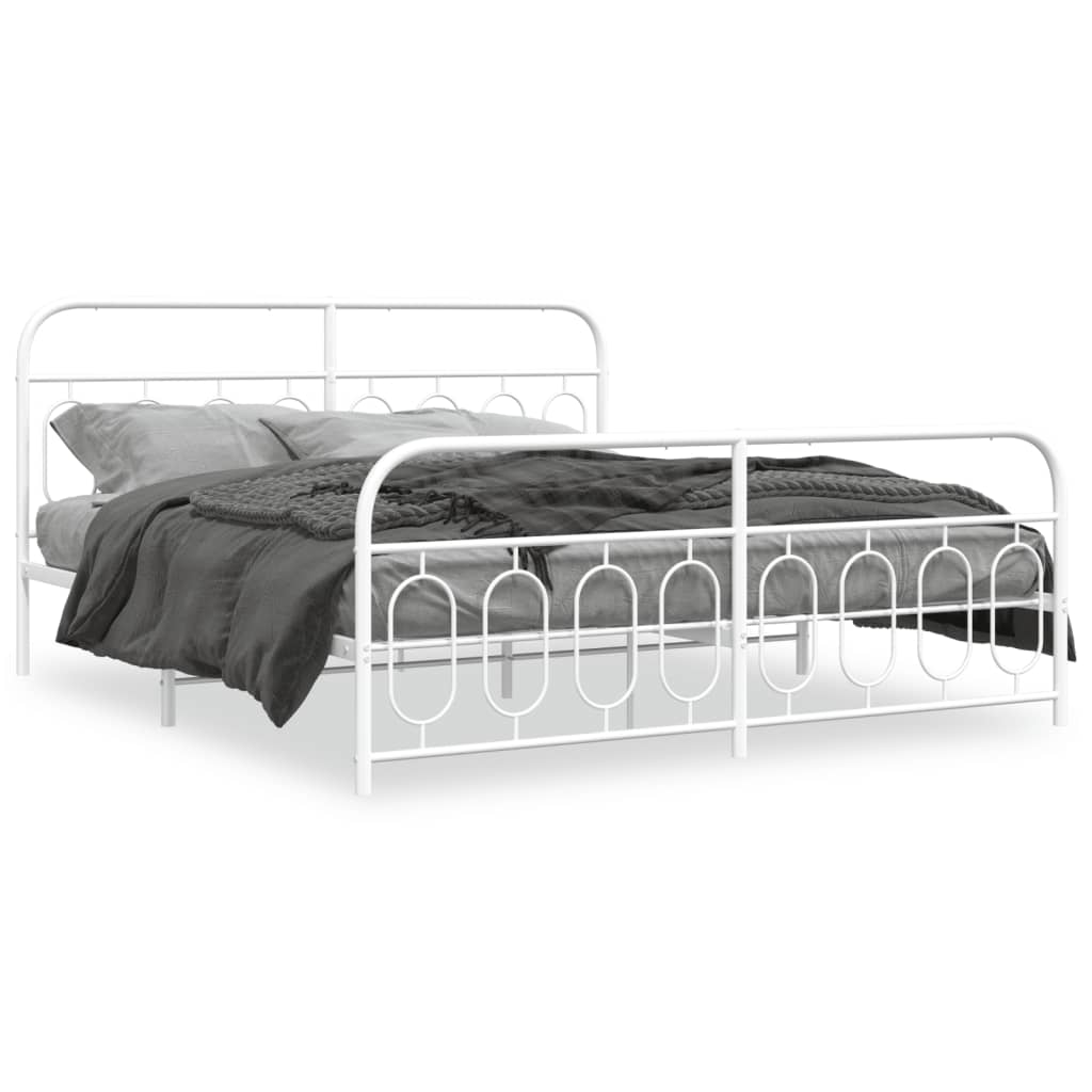 Metal Bed Frame without Mattress with Footboard White 193x203cm