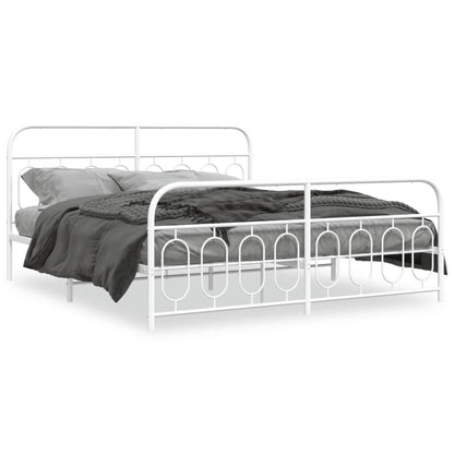 Metal Bed Frame without Mattress with Footboard White 193x203cm