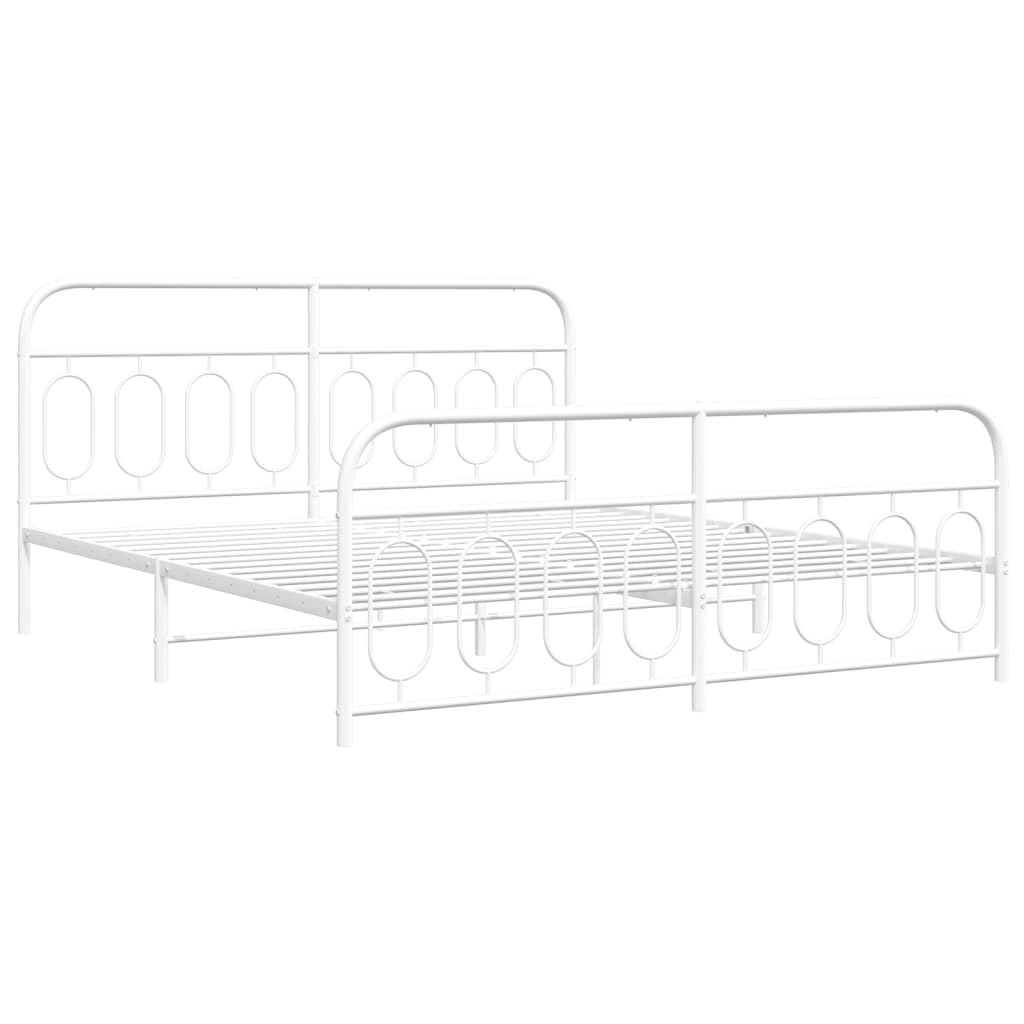 Metal Bed Frame without Mattress with Footboard White 193x203cm