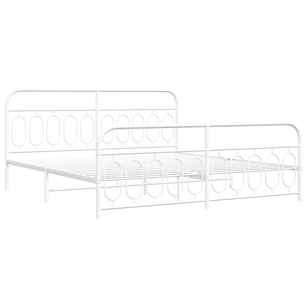 Metal Bed Frame without Mattress with Footboard White 200x200cm