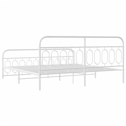 Metal Bed Frame without Mattress with Footboard White 200x200cm