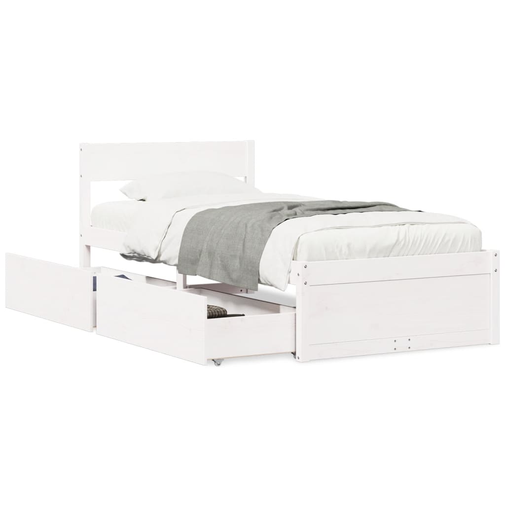 Bed Frame without Mattress White 100x200 cm Solid Wood Pine
