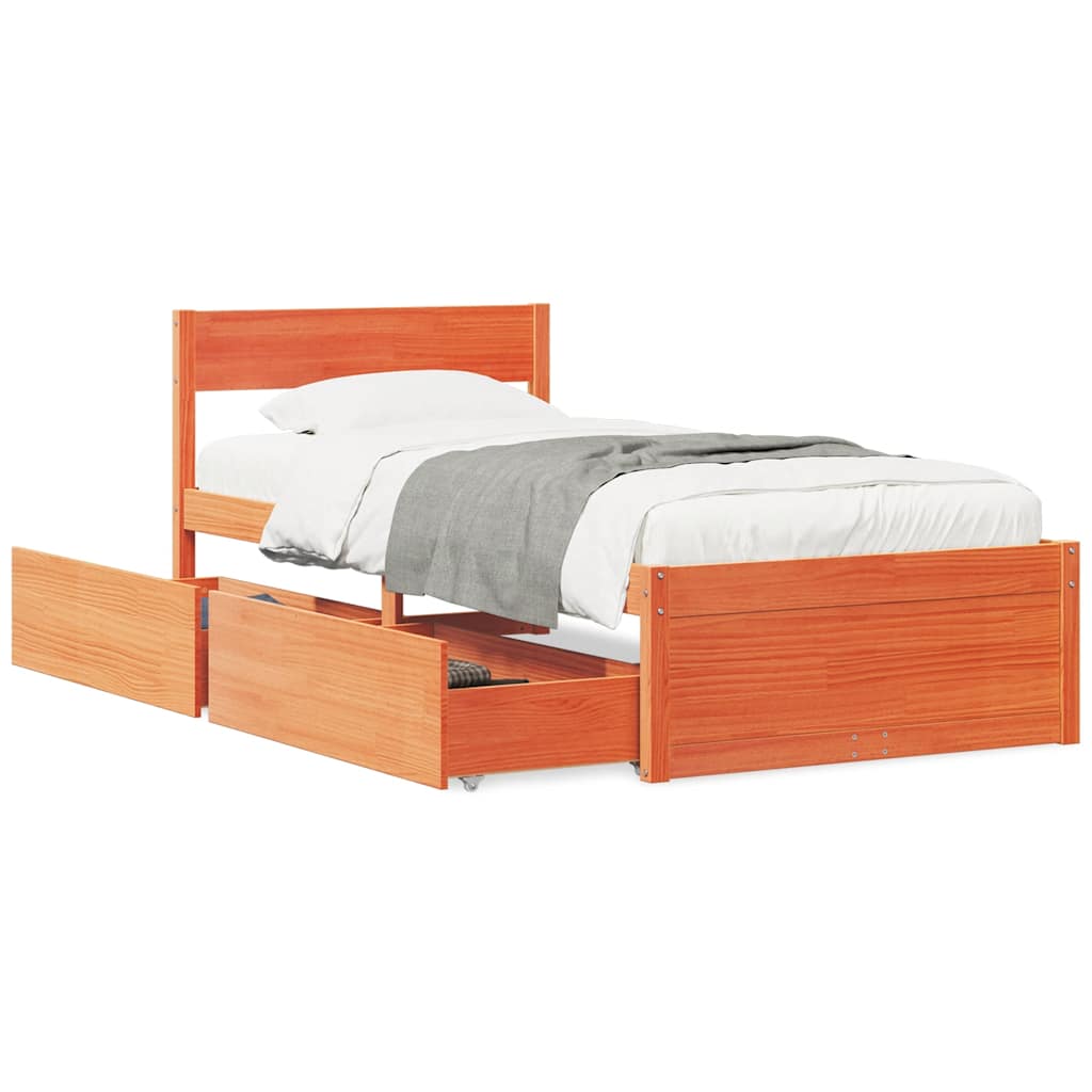 Bed Frame without Mattress Wax Brown 100x200 cm Solid Wood Pine