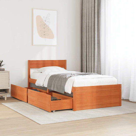 Bed Frame without Mattress Wax Brown 100x200 cm Solid Wood Pine