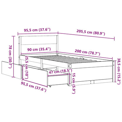 Bed Frame without Mattress White 90x200 cm Solid Wood Pine