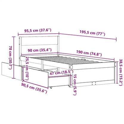 Bed Frame without Mattress Wax Brown 90x190 cm Single Solid Wood Pine