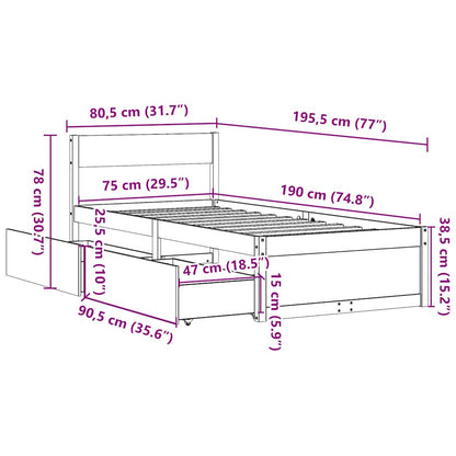 Bed Frame without Mattress White 75x190 cm Small Single Solid Wood Pine