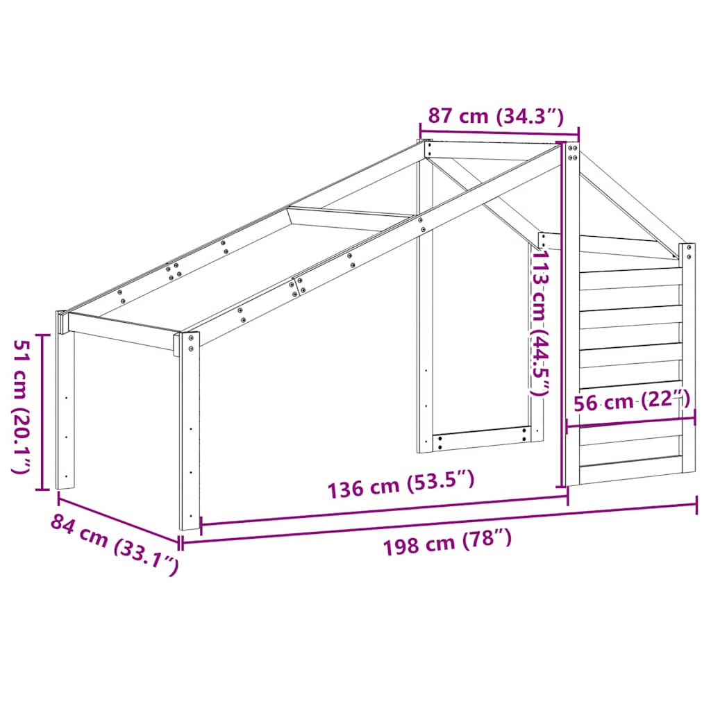 Kids'Bed Roof 198x87x113 cm Solid Wood Pine