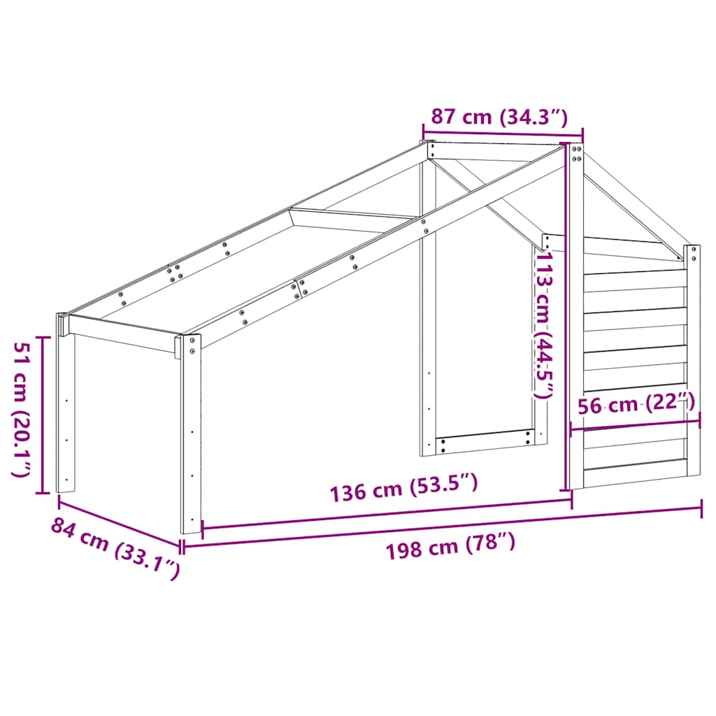 Kids'Bed Roof White 198x87x113 cm Solid Wood Pine