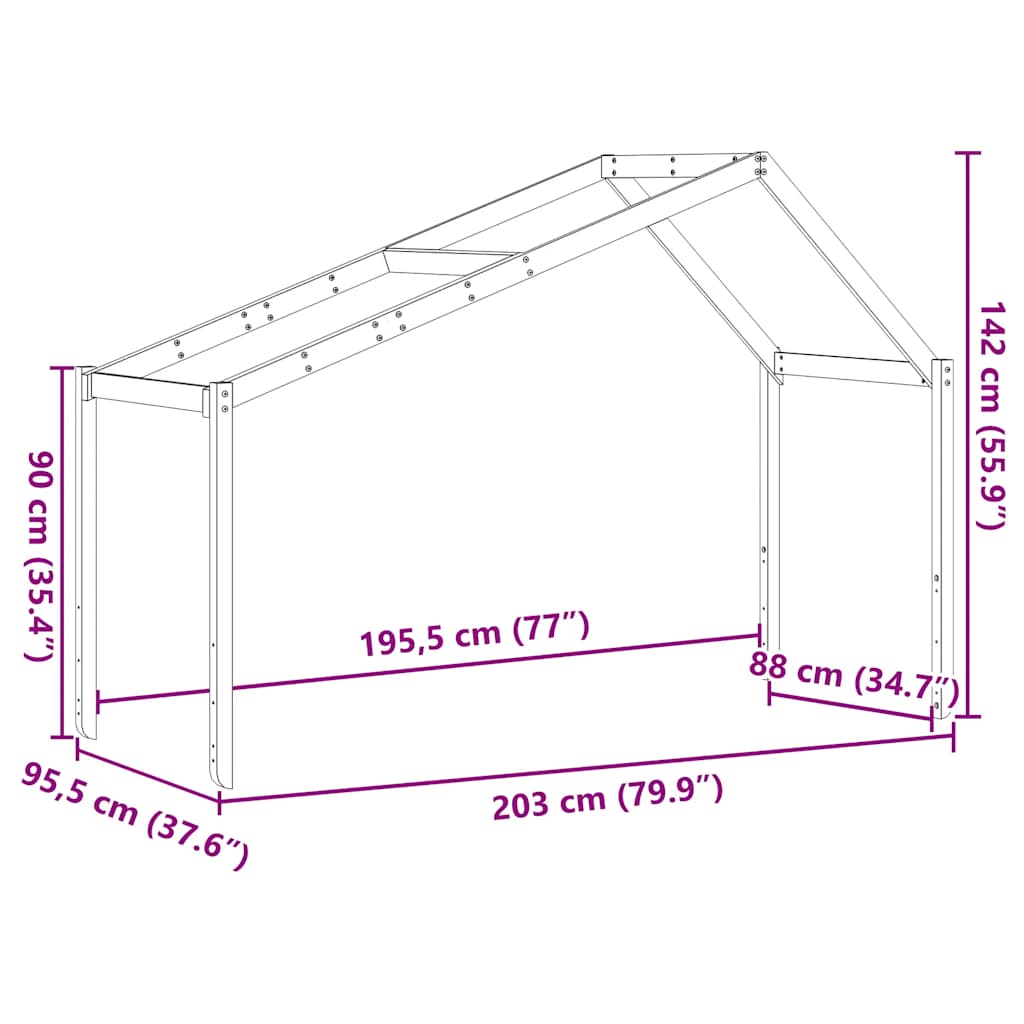Kids'Bed Roof Wax Brown 203x95,5x142 cm Solid Wood Pine