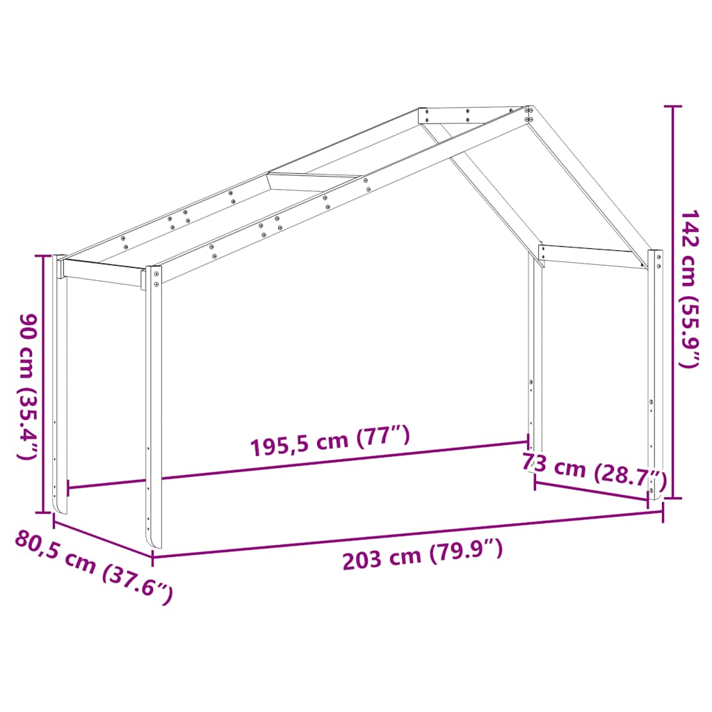 Kids'Bed Roof Wax Brown 203x80,5x142 cm Solid Wood Pine