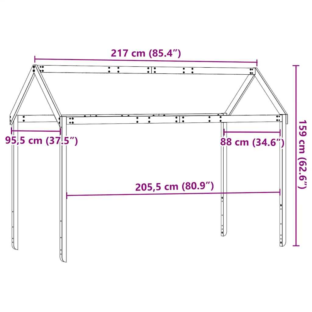 Kids'Bed Roof White 217x95,5x159 cm Solid Wood Pine