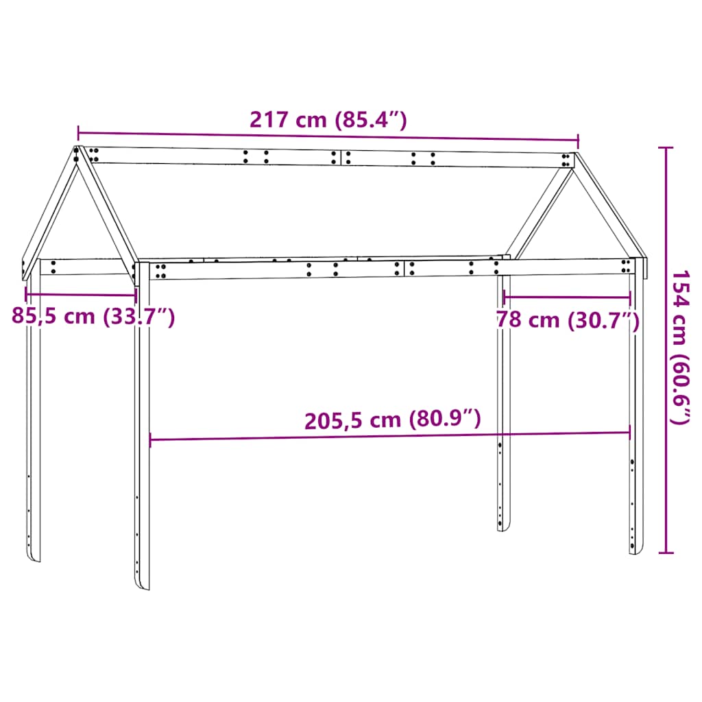 Kids'Bed Roof White 217x85,5x154 cm Solid Wood Pine