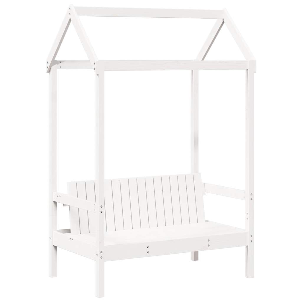 Bench with Roof White 117,5x70x176,5 cm Solid Wood Pine
