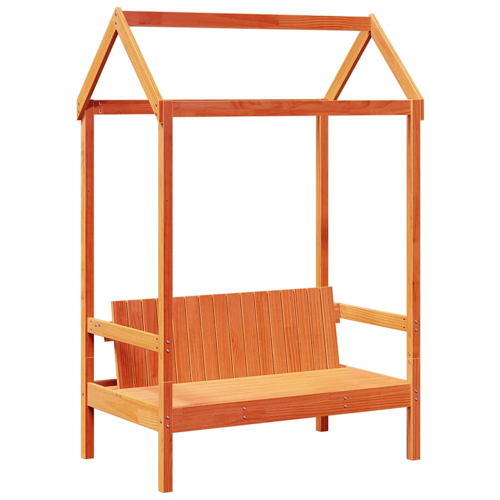 Bench with Roof Wax Brown 117,5x70x176,5 cm Solid Wood Pine